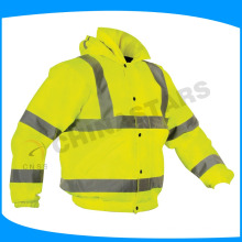 high visibility yellow safety jacket with cotton padding lining